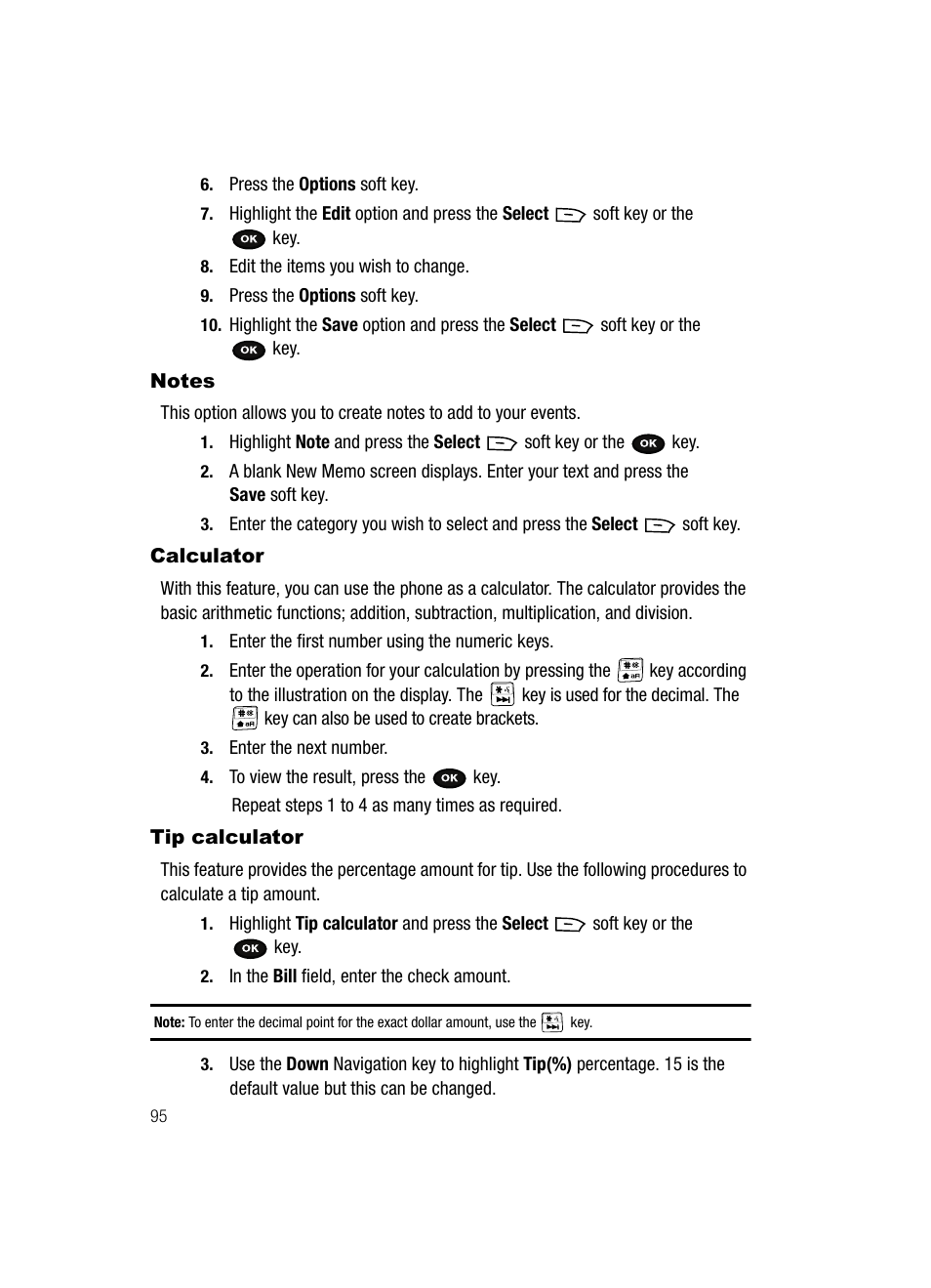 Notes calculator tip calculator, Notes, Calculator | Tip calculator | Samsung SGH-T729ZKATMB User Manual | Page 98 / 163