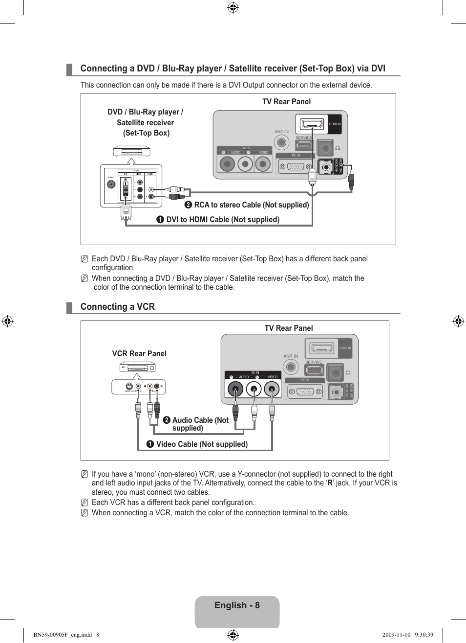 Connecting a vcr, English - 8 | Samsung LS19CFNKFYB-ZA User Manual | Page 10 / 43