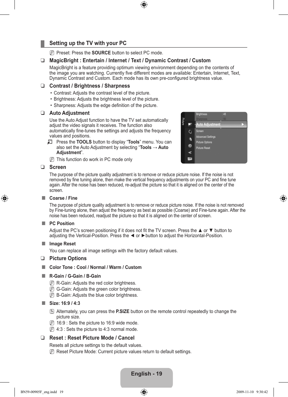 Setting up the tv with your pc | Samsung LS19CFNKFYB-ZA User Manual | Page 21 / 43