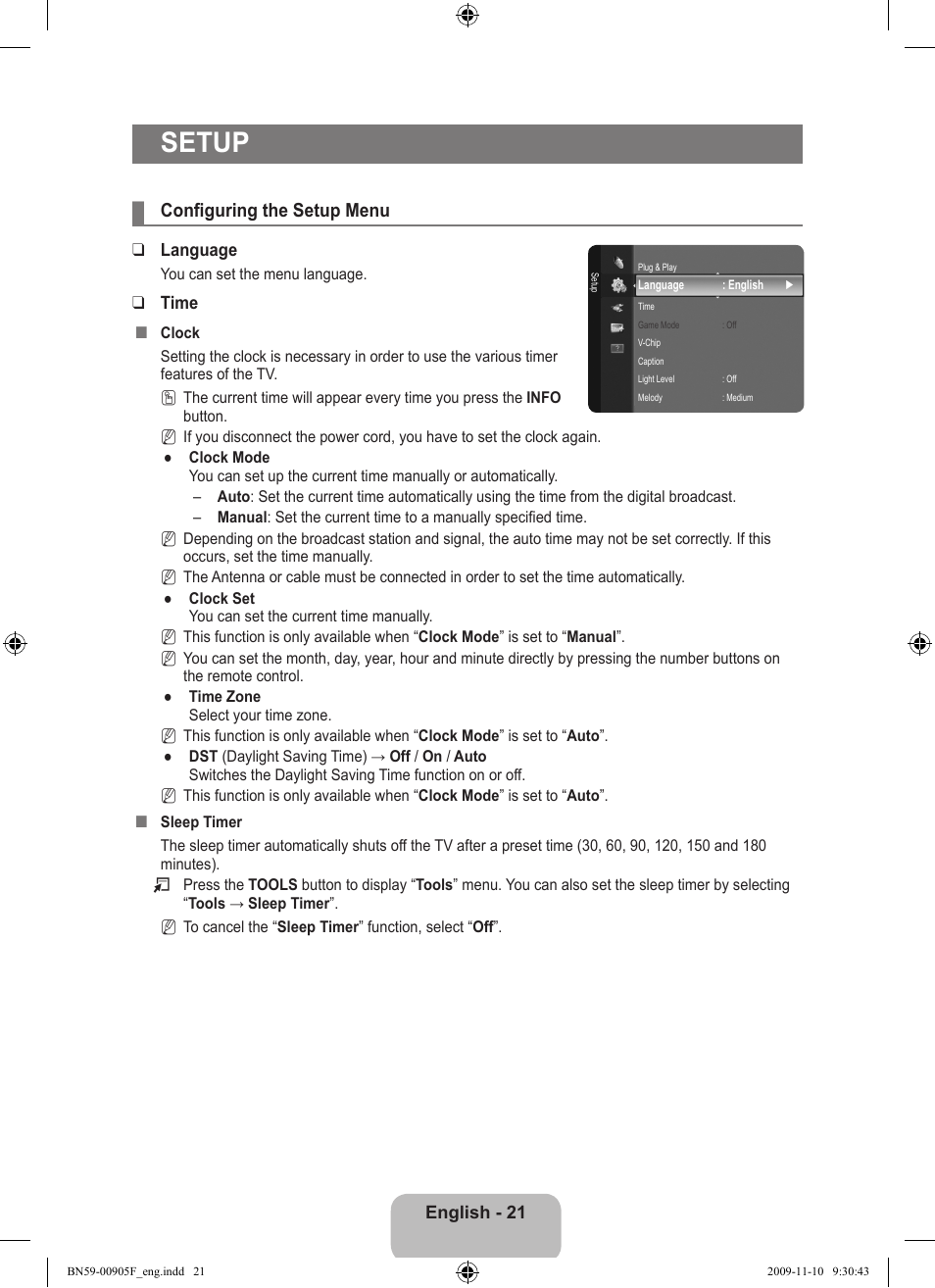 Setup, Configuring the setup menu | Samsung LS19CFNKFYB-ZA User Manual | Page 23 / 43