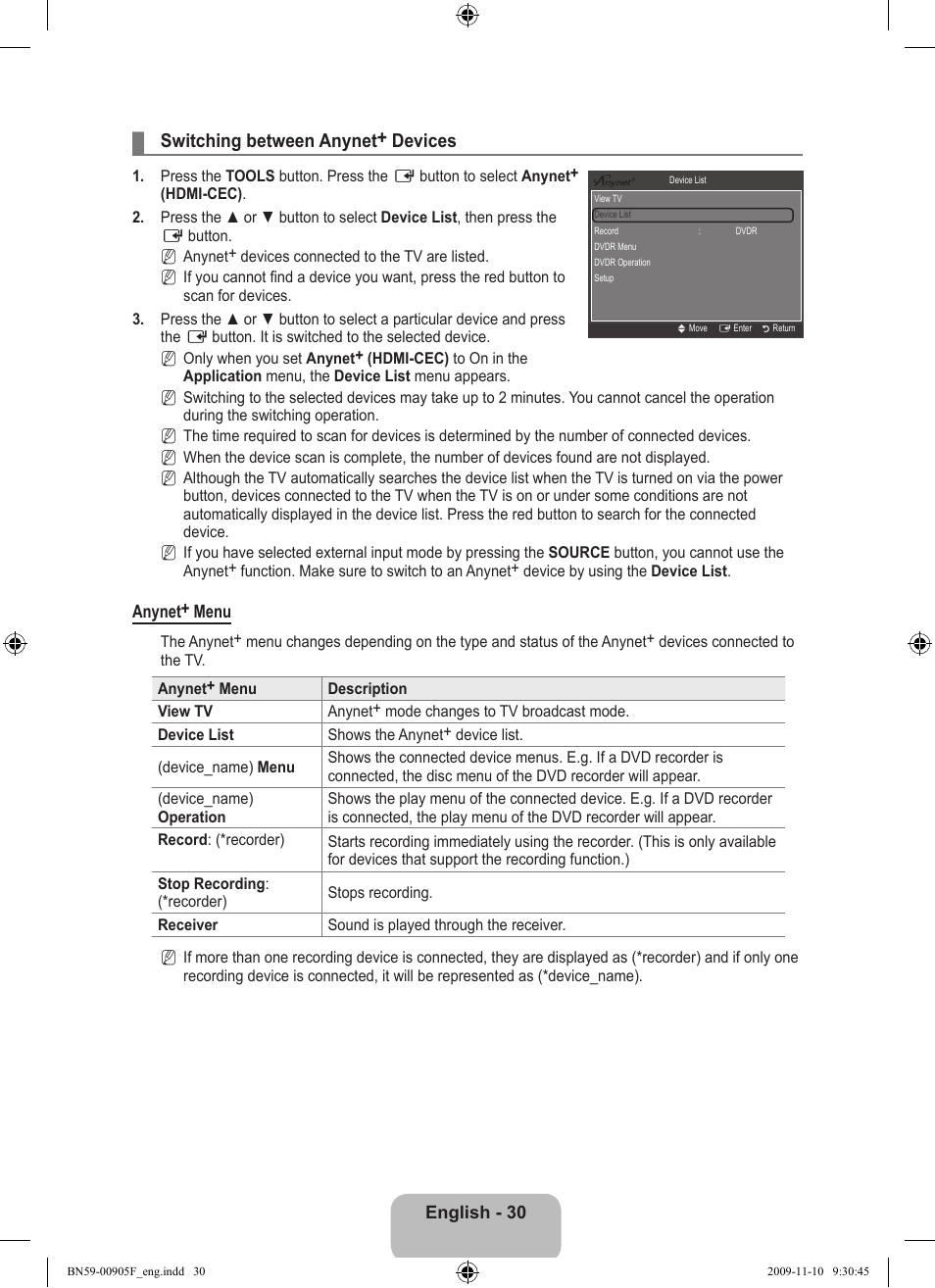 Switching between anynet+ devices, Switching between anynet ¦ + devices | Samsung LS19CFNKFYB-ZA User Manual | Page 32 / 43