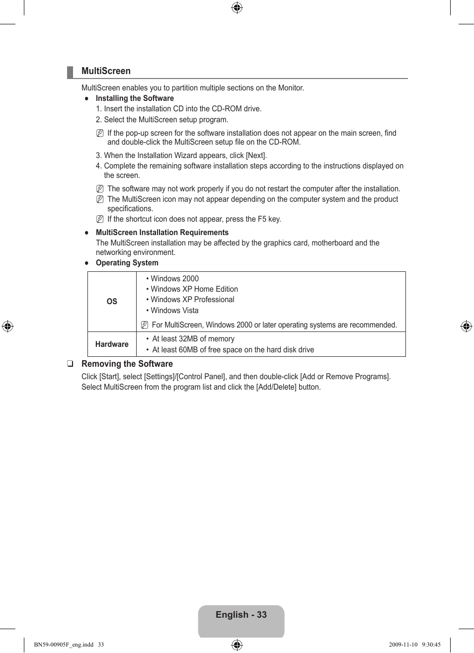 Multiscreen | Samsung LS19CFNKFYB-ZA User Manual | Page 35 / 43