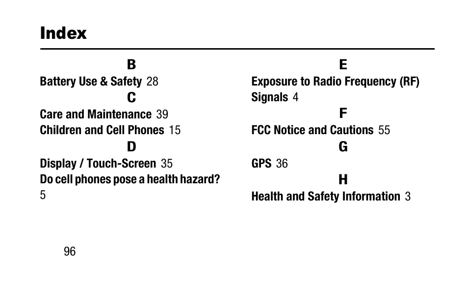 Index | Samsung SM-T700NZWAXAR User Manual | Page 106 / 107