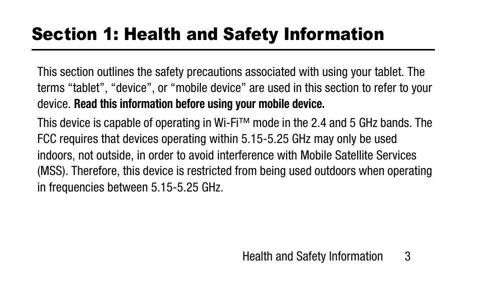 Section 1: health and safety information | Samsung SM-T700NZWAXAR User Manual | Page 13 / 107