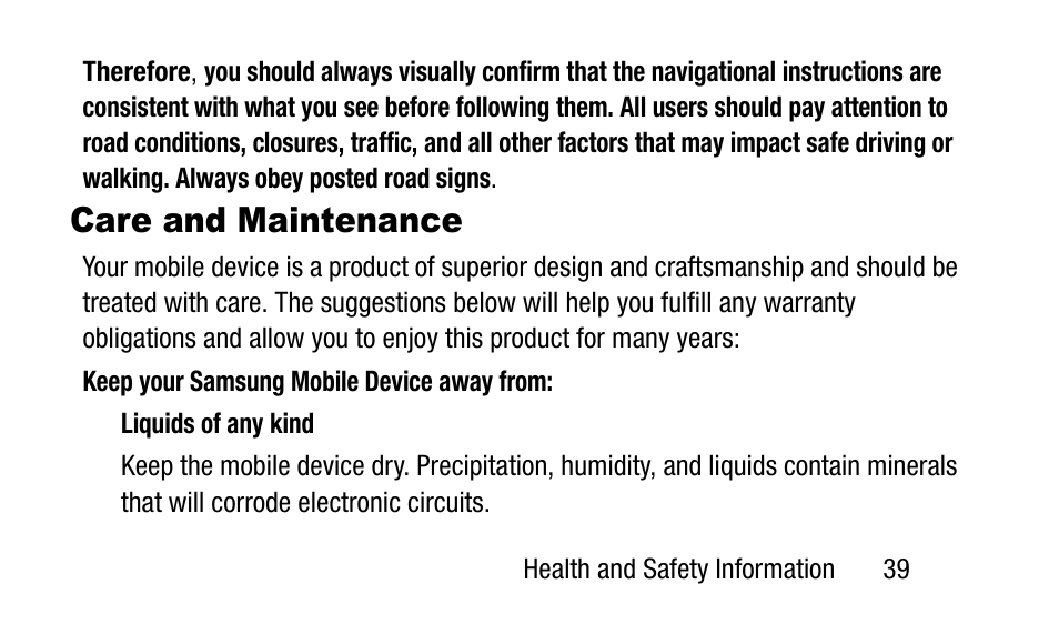Care and maintenance | Samsung SM-T700NZWAXAR User Manual | Page 49 / 107