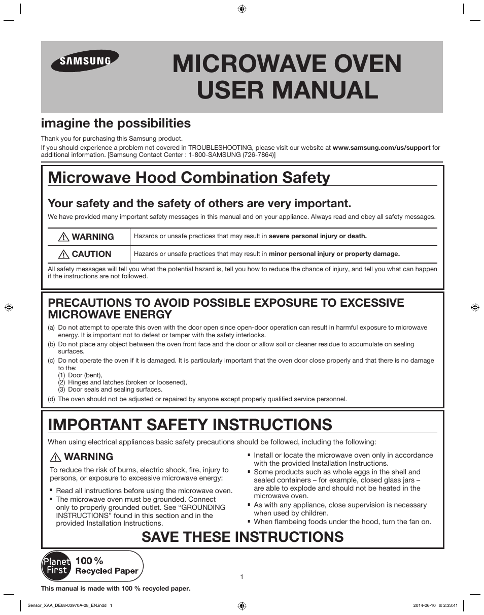 Samsung ME21H9900AS-AA User Manual | 6 pages