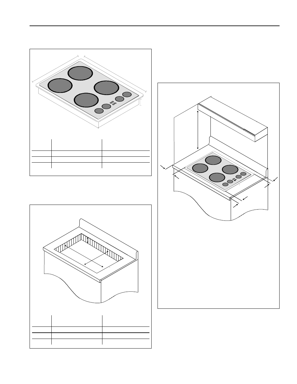 Cooktop dimensions, Countertop cutout, Minimum cabinet requirements | Minimum clearances to combustible material | Amana AKT3000* User Manual | Page 5 / 12