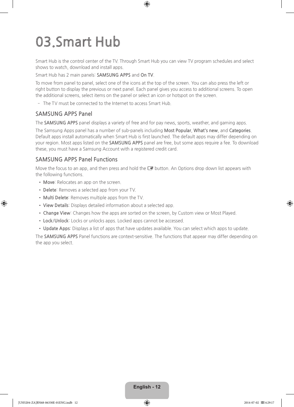 Smart hub | Samsung UN39H5204AFXZA User Manual | Page 12 / 31