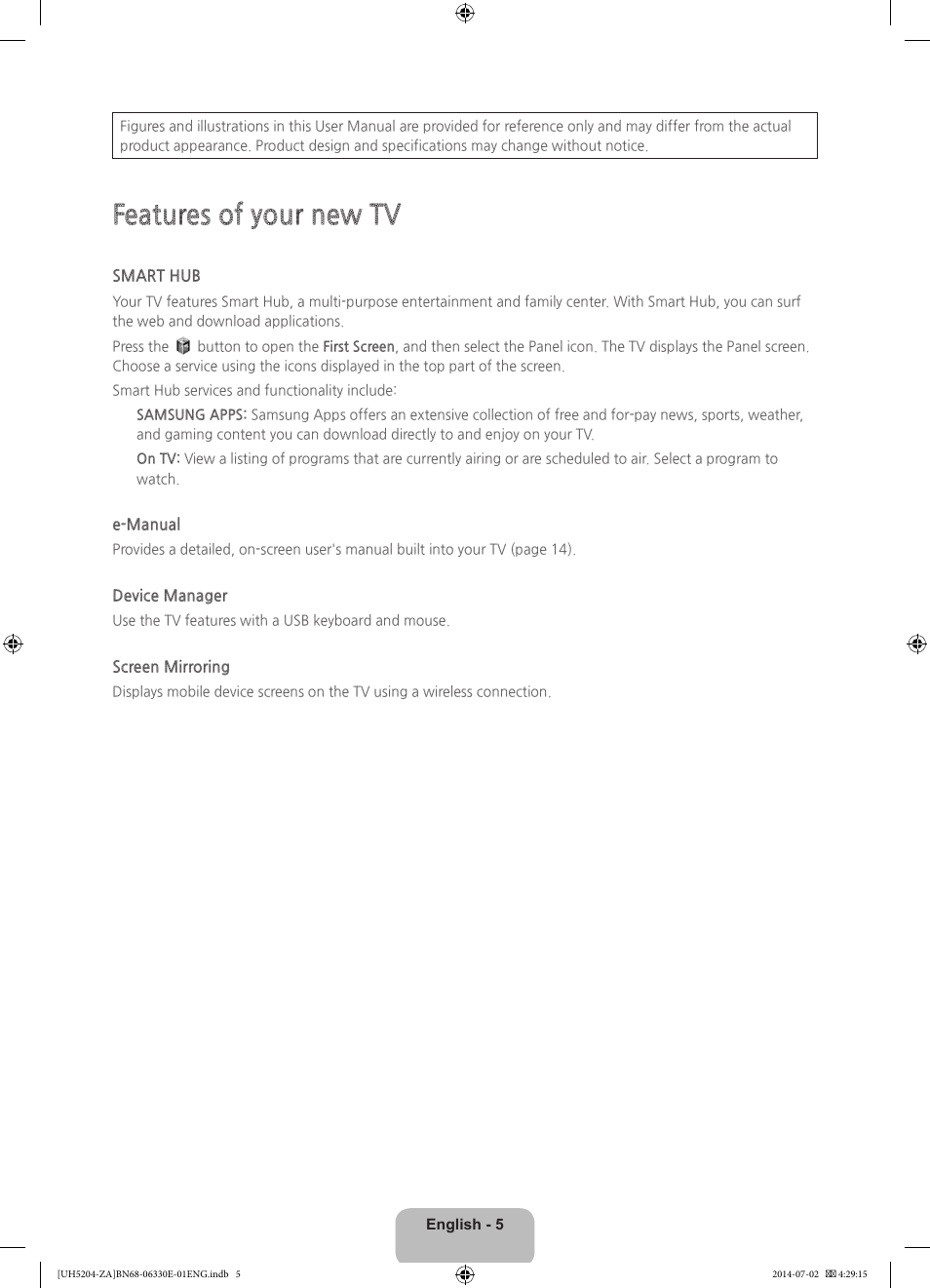 Features of your new tv | Samsung UN39H5204AFXZA User Manual | Page 5 / 31