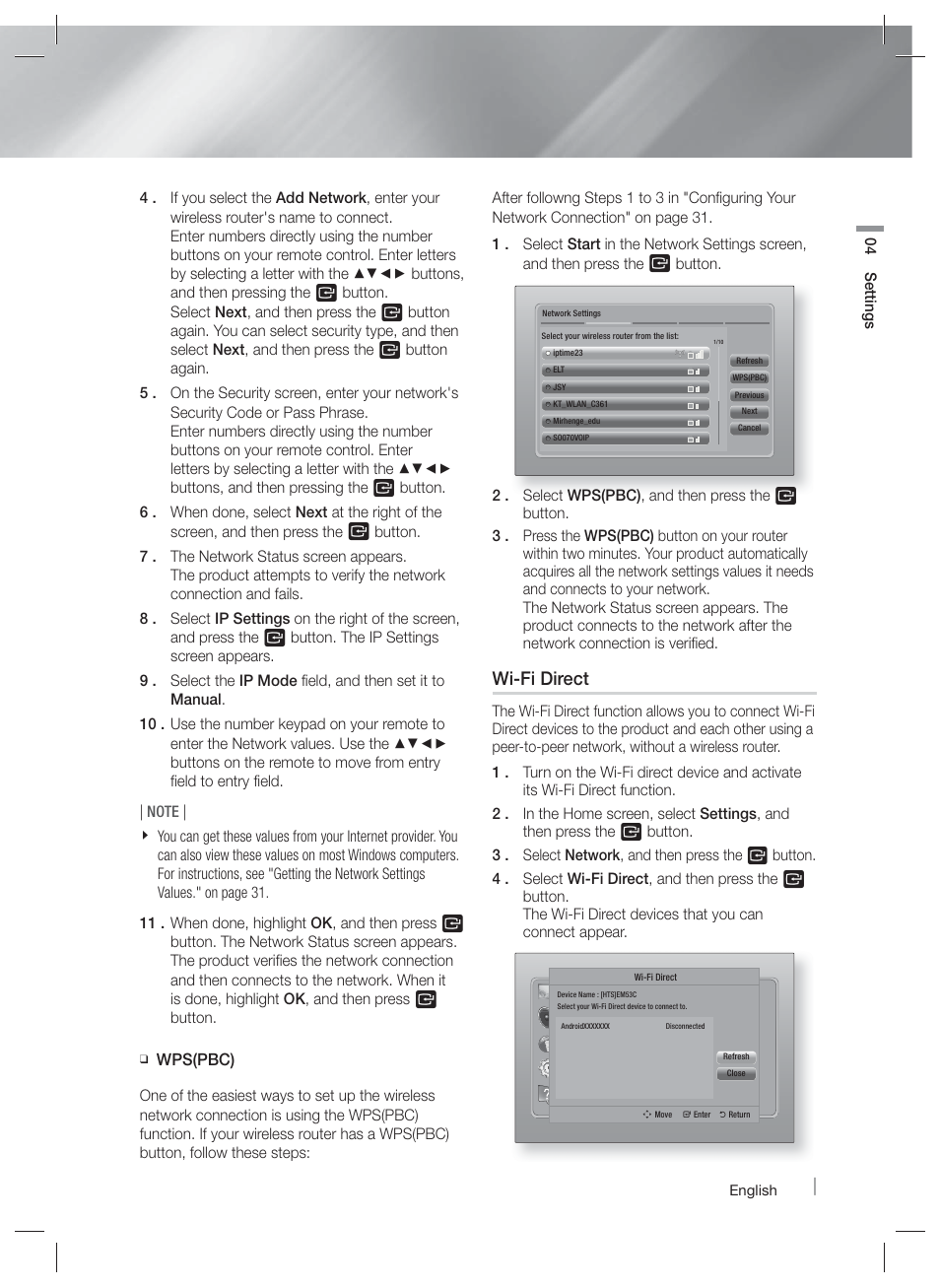 Wi-fi direct, Wps(pbc) | Samsung HT-EM53C-ZA User Manual | Page 33 / 64
