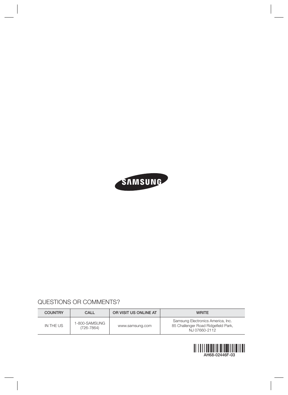 Questions or comments | Samsung HT-EM53C-ZA User Manual | Page 64 / 64