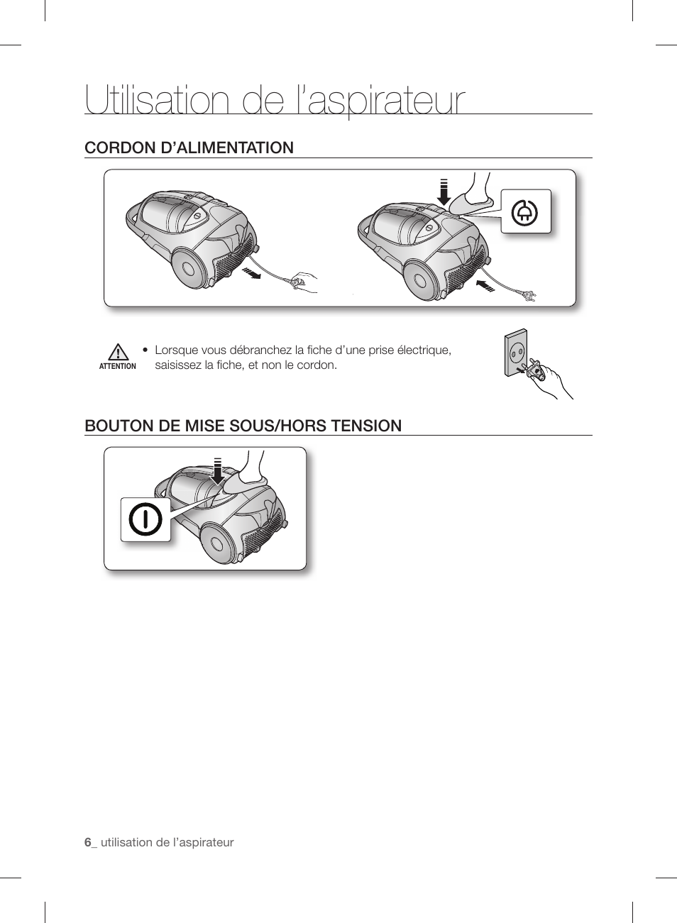 Utilisation de l’aspirateur | Samsung VCC88B0H1K-XAA User Manual | Page 22 / 48