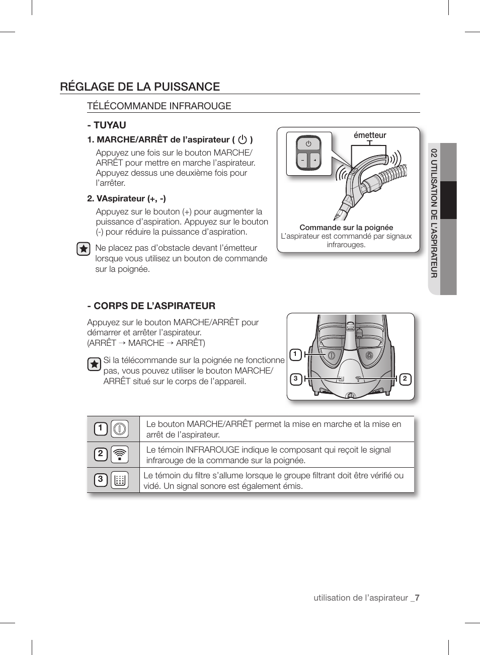 Réglage de la puissance | Samsung VCC88B0H1K-XAA User Manual | Page 23 / 48