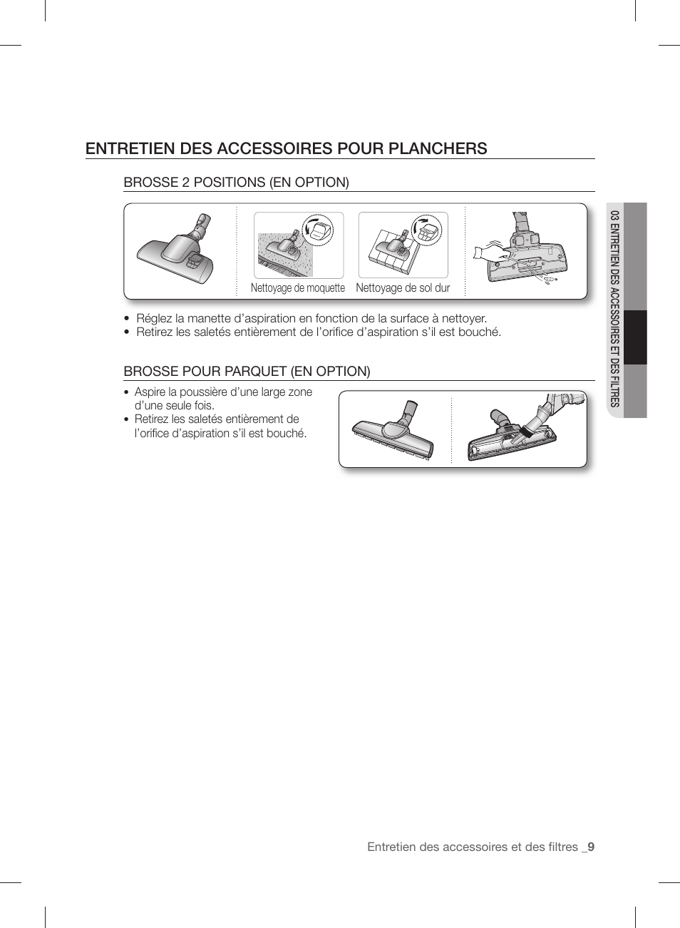 Entretien des accessoires pour planchers | Samsung VCC88B0H1K-XAA User Manual | Page 25 / 48