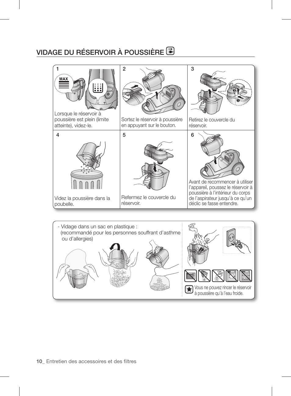 Vidage du réservoir à poussière | Samsung VCC88B0H1K-XAA User Manual | Page 26 / 48