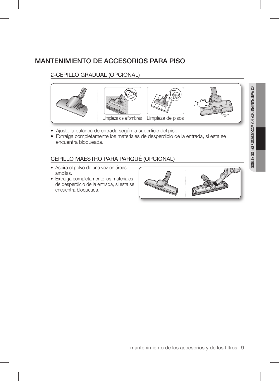 Mantenimiento de accesorios para piso | Samsung VCC88B0H1K-XAA User Manual | Page 41 / 48