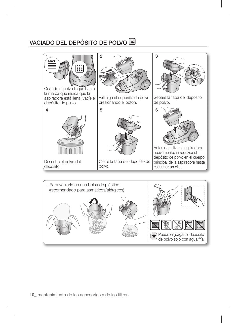 Vaciado del depósito de polvo | Samsung VCC88B0H1K-XAA User Manual | Page 42 / 48