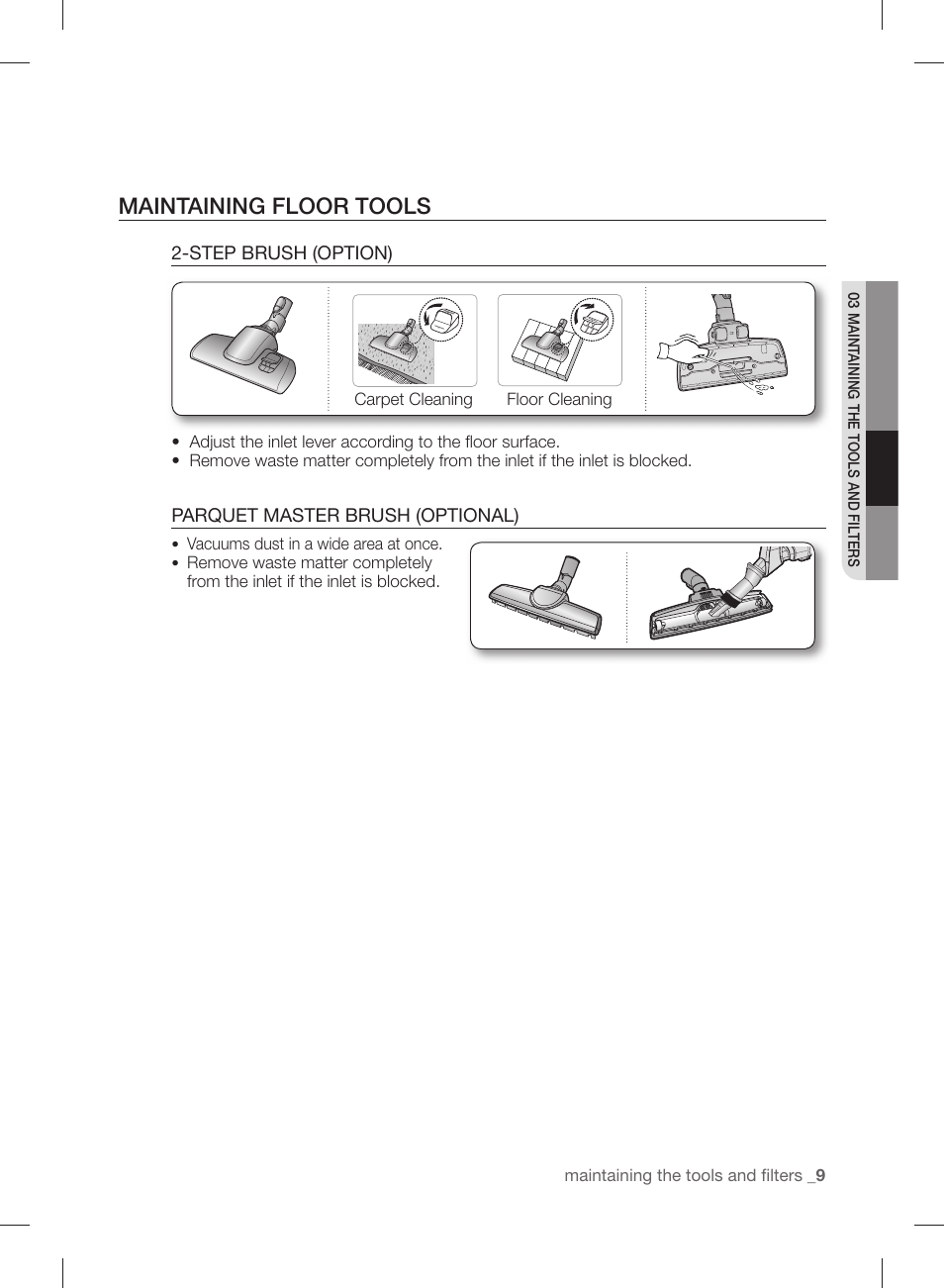 Maintaining floor tools | Samsung VCC88B0H1K-XAA User Manual | Page 9 / 48
