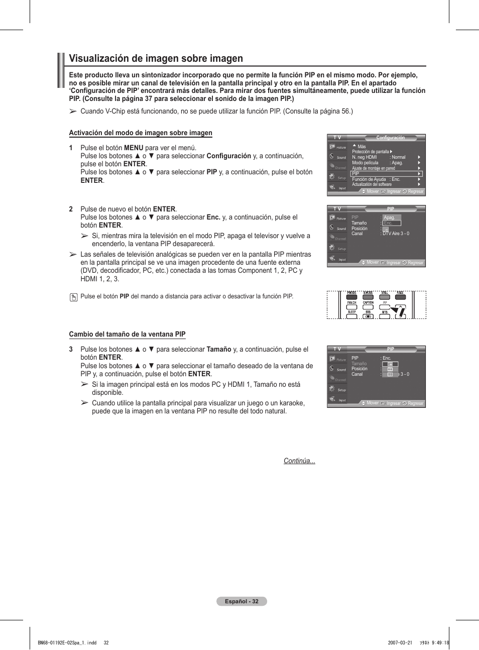 Visualización de imagen sobre imagen | Samsung HPT5054X-XAA User Manual | Page 103 / 144