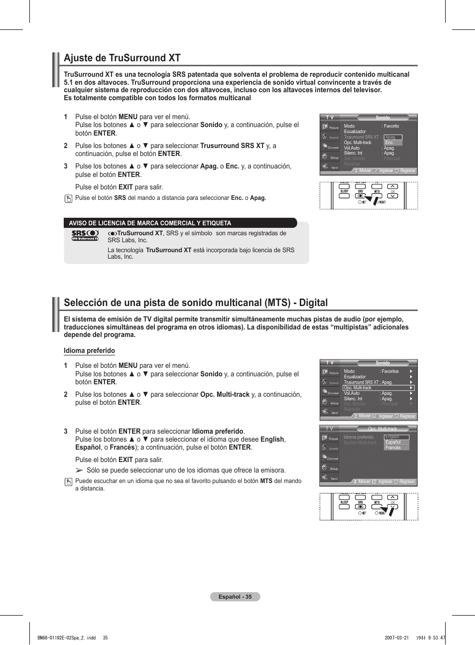 Ajuste de trusurround xt | Samsung HPT5054X-XAA User Manual | Page 106 / 144