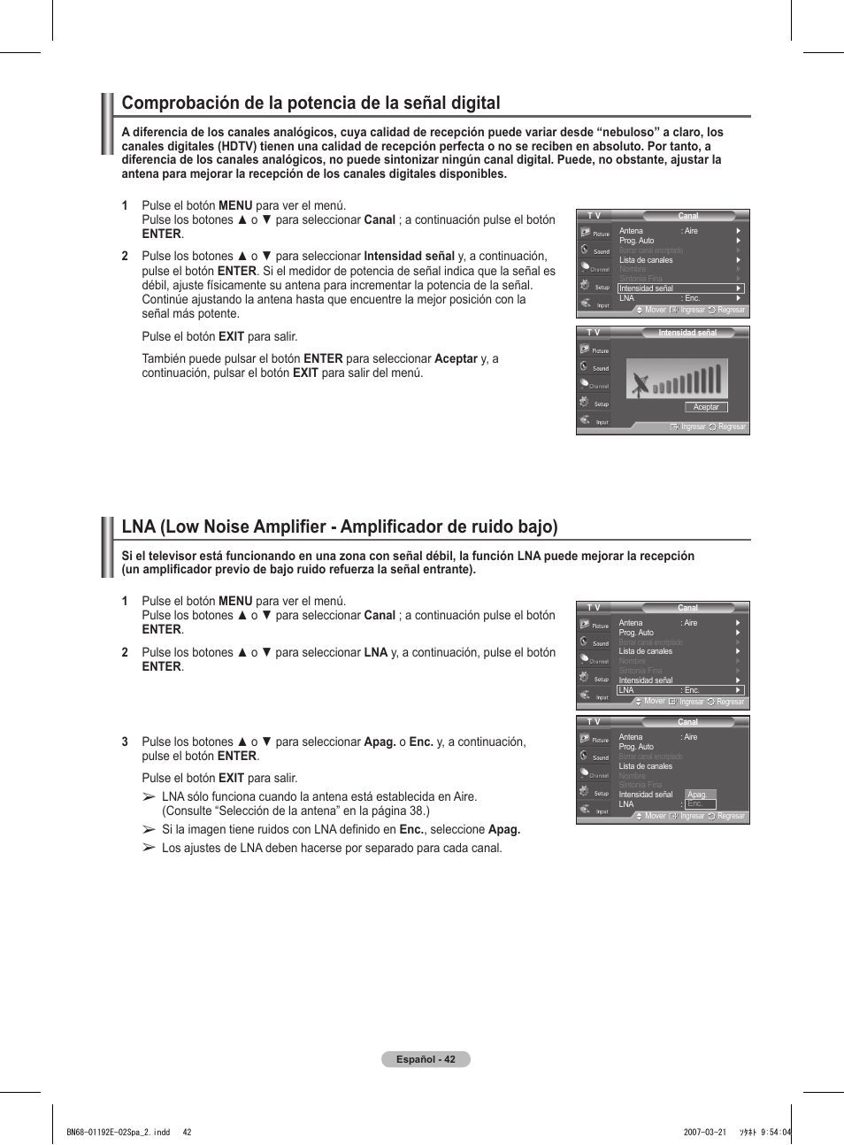 Comprobación de la potencia de la señal digital | Samsung HPT5054X-XAA User Manual | Page 113 / 144