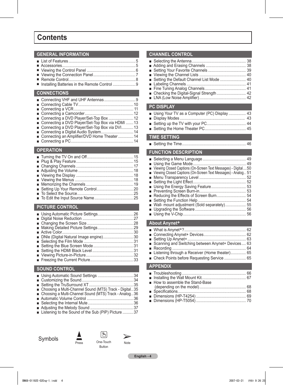 Samsung HPT5054X-XAA User Manual | Page 4 / 144