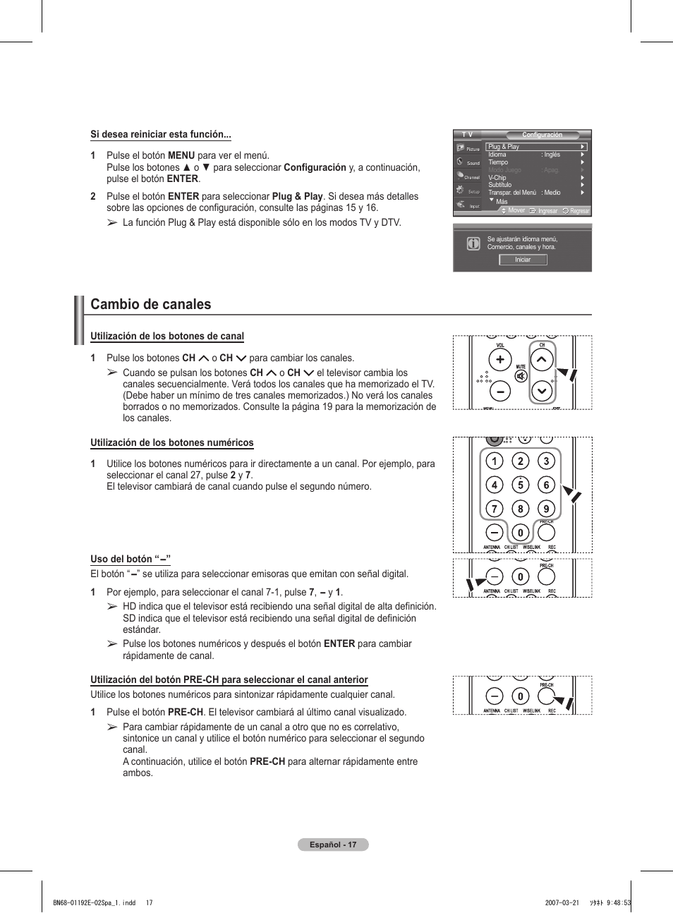 Cambio de canales | Samsung HPT5054X-XAA User Manual | Page 88 / 144