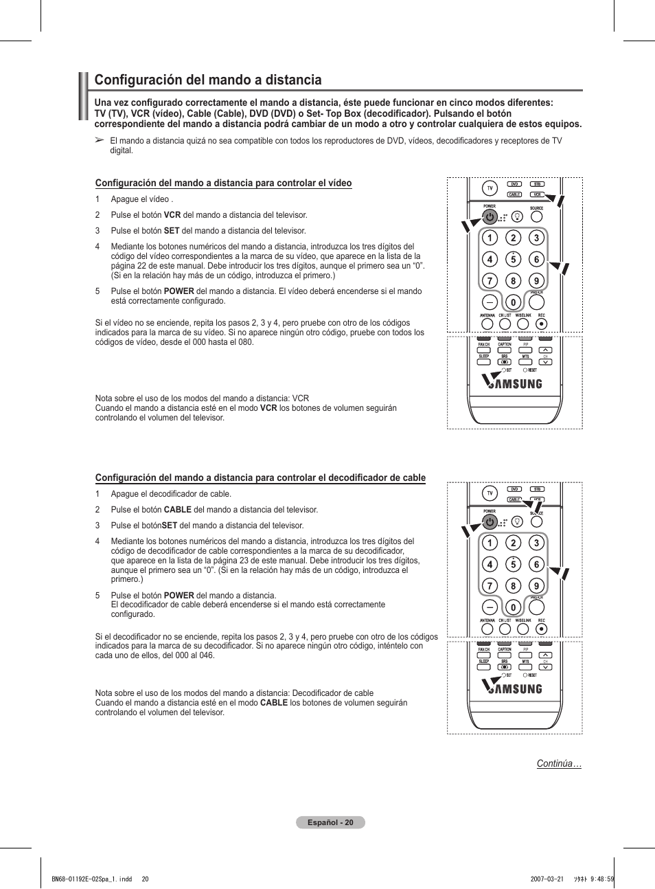 Configuración del mando a distancia | Samsung HPT5054X-XAA User Manual | Page 91 / 144