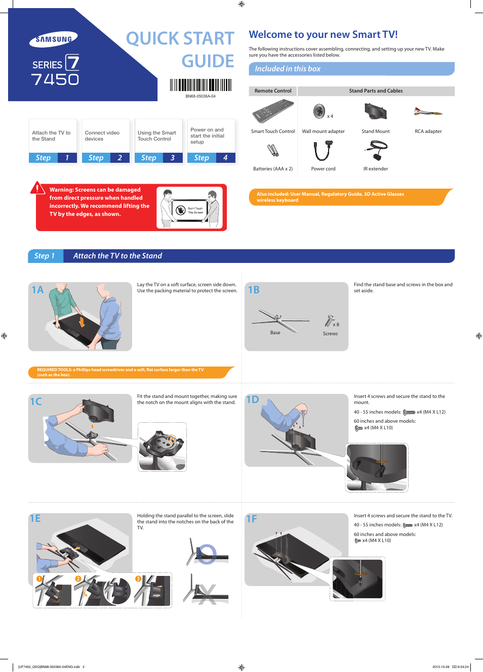 Samsung UN60F7450AFXZA User Manual | 2 pages