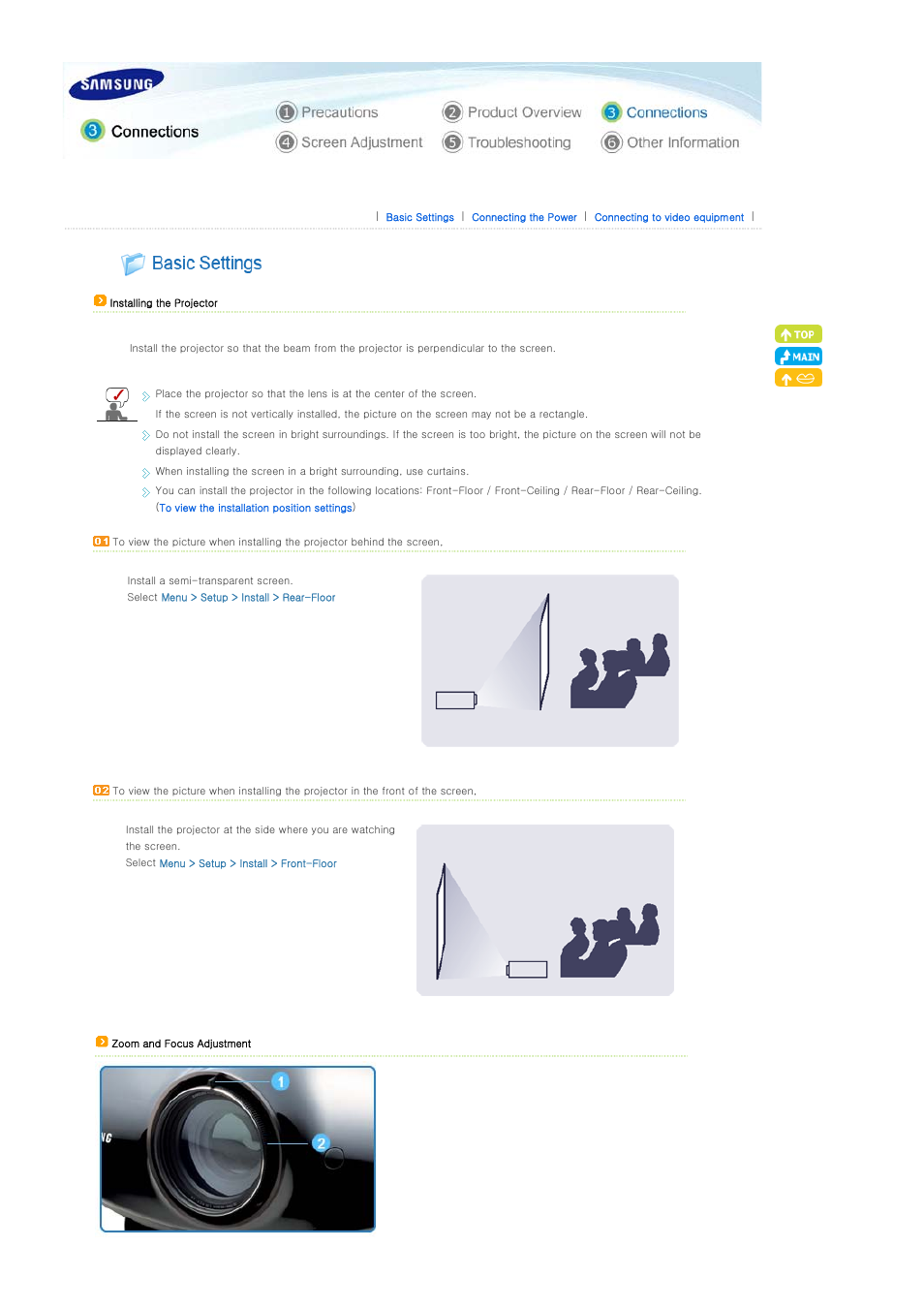 Connections, Basic settings | Samsung SPA800BX-XAA User Manual | Page 18 / 42