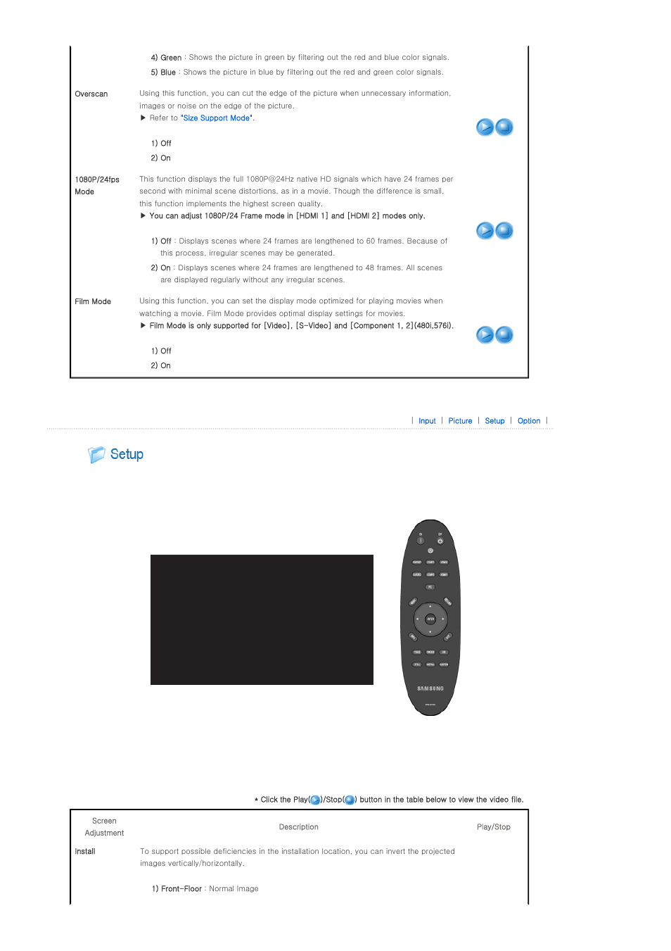 Setup | Samsung SPA800BX-XAA User Manual | Page 31 / 42