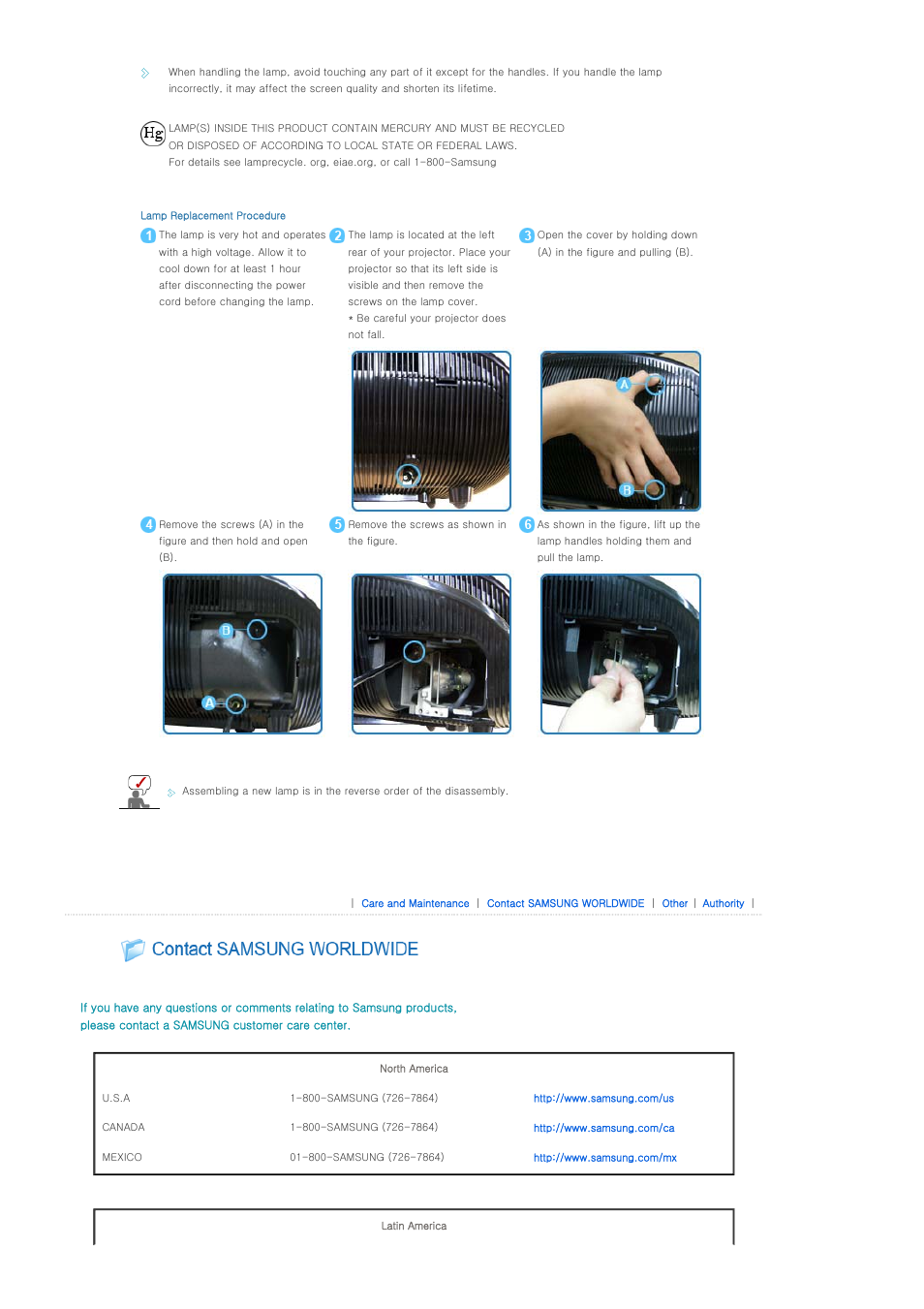 Contact samsung worldwide | Samsung SPA800BX-XAA User Manual | Page 38 / 42