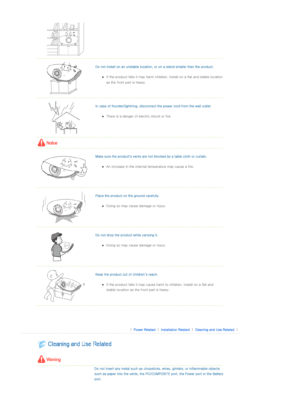 Cleaning and use related | Samsung SPA800BX-XAA User Manual | Page 4 / 42