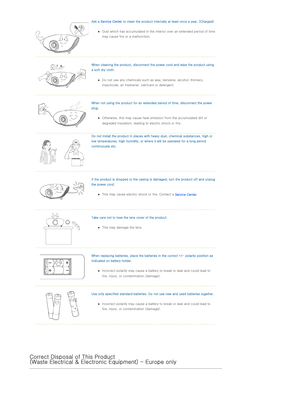 Correct disposal of this product | Samsung SPA800BX-XAA User Manual | Page 6 / 42