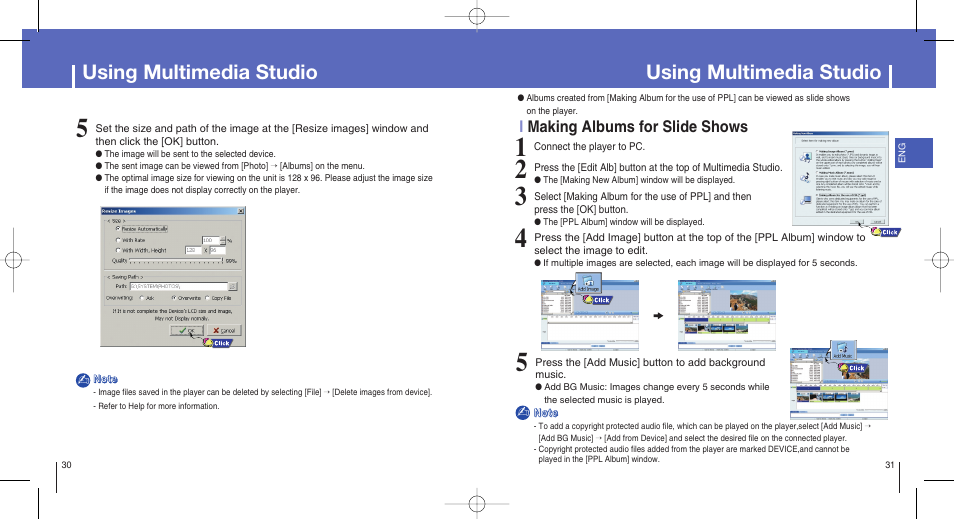 Using multimedia studio, Imaking albums for slide shows | Samsung YH-820MW-XAA User Manual | Page 16 / 36