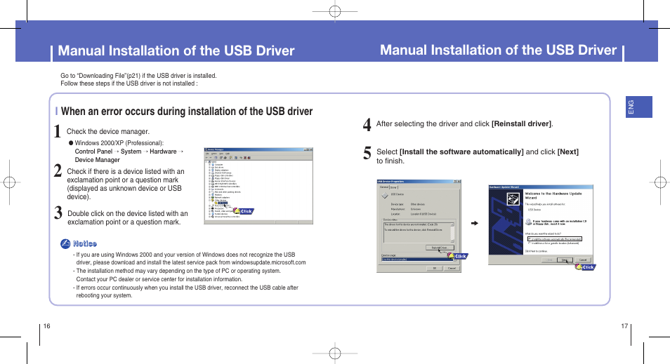 Manual installation of the usb driver | Samsung YH-820MW-XAA User Manual | Page 9 / 36