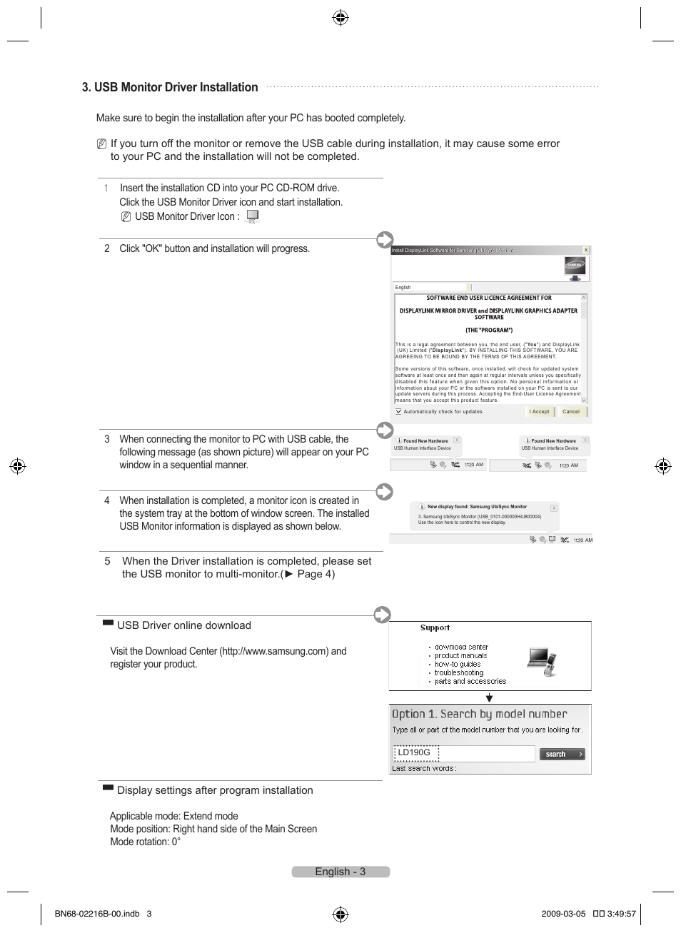 Usb monitor driver installation | Samsung LS22LFUGFT-ZA User Manual | Page 5 / 28