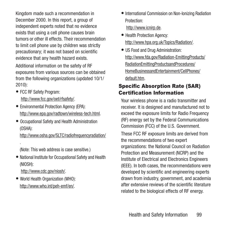 Specific absorption rate (sar), Certification information | Samsung SGH-A157ZKAATT User Manual | Page 103 / 136