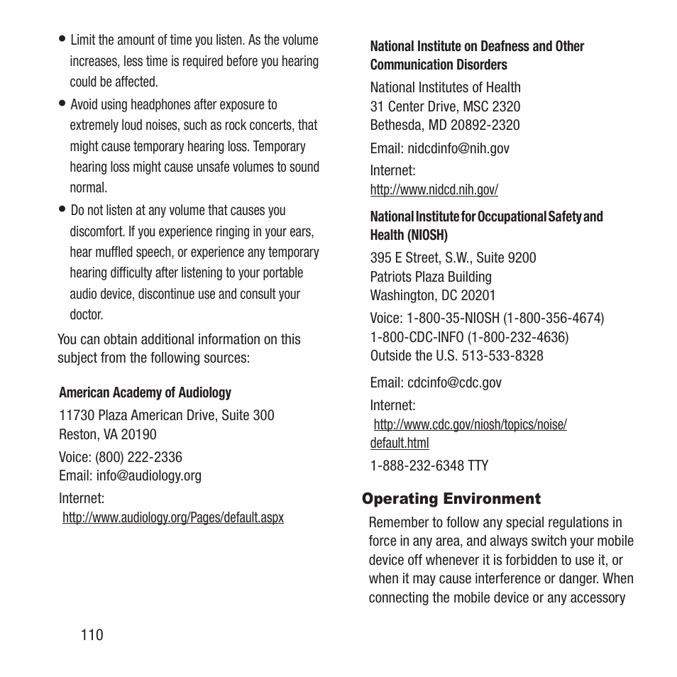 Operating environment | Samsung SGH-A157ZKAATT User Manual | Page 114 / 136