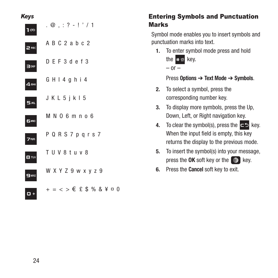 Entering symbols and punctuation marks | Samsung SGH-A157ZKAATT User Manual | Page 28 / 136