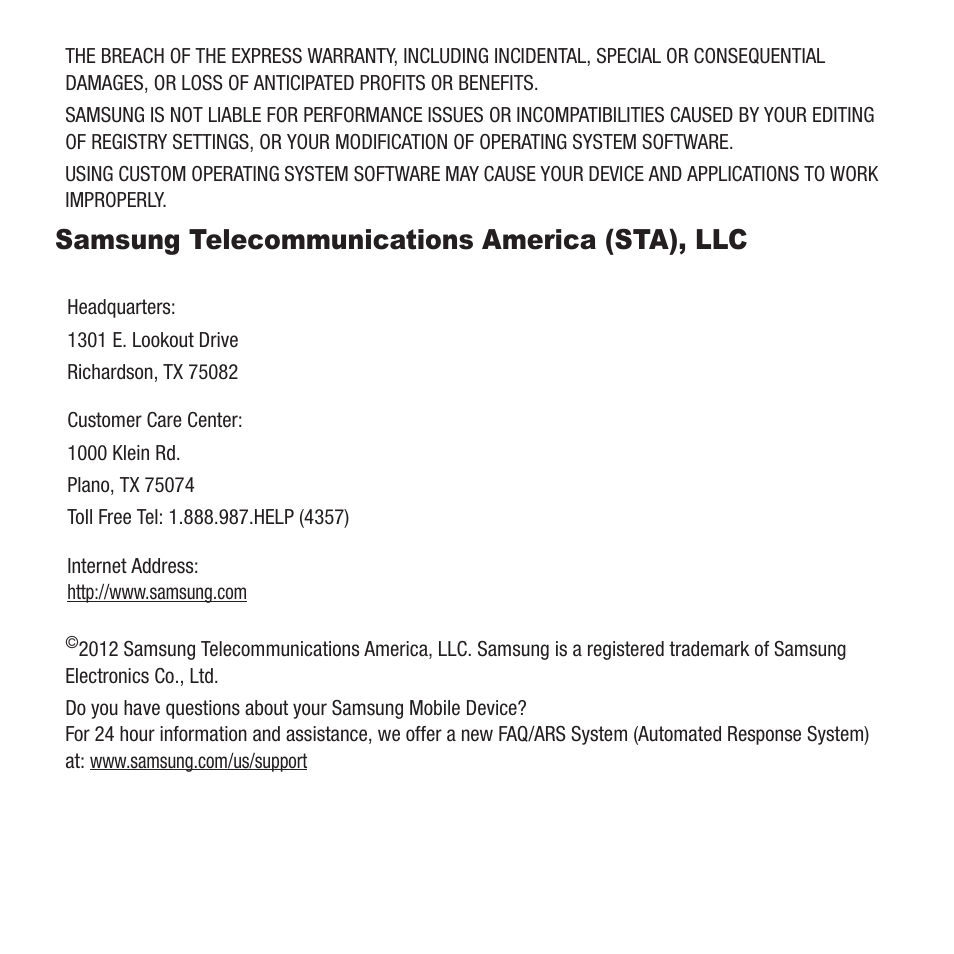 Samsung telecommunications america (sta), llc | Samsung SGH-A157ZKAATT User Manual | Page 3 / 136