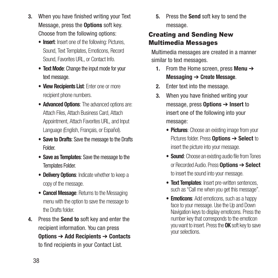 Creating and sending new multimedia messages, Creating and sending new, Multimedia messages | Samsung SGH-A157ZKAATT User Manual | Page 42 / 136