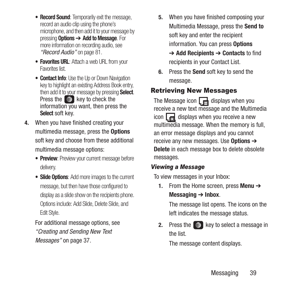 Retrieving new messages | Samsung SGH-A157ZKAATT User Manual | Page 43 / 136