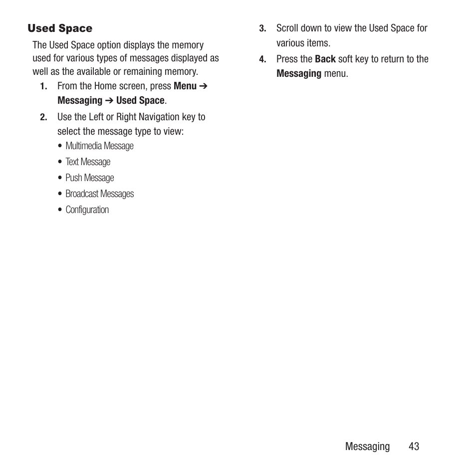 Used space | Samsung SGH-A157ZKAATT User Manual | Page 47 / 136