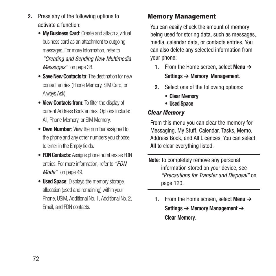 Memory management | Samsung SGH-A157ZKAATT User Manual | Page 76 / 136