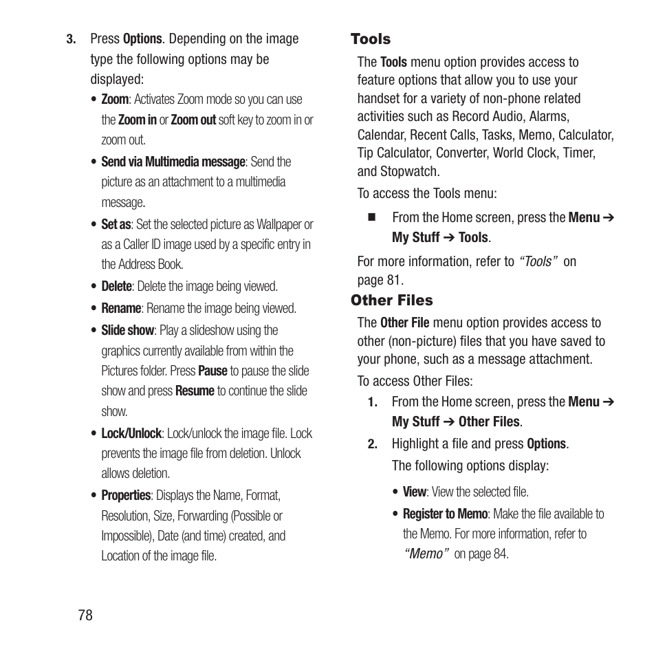 Tools, Other files, Tools other files | Samsung SGH-A157ZKAATT User Manual | Page 82 / 136