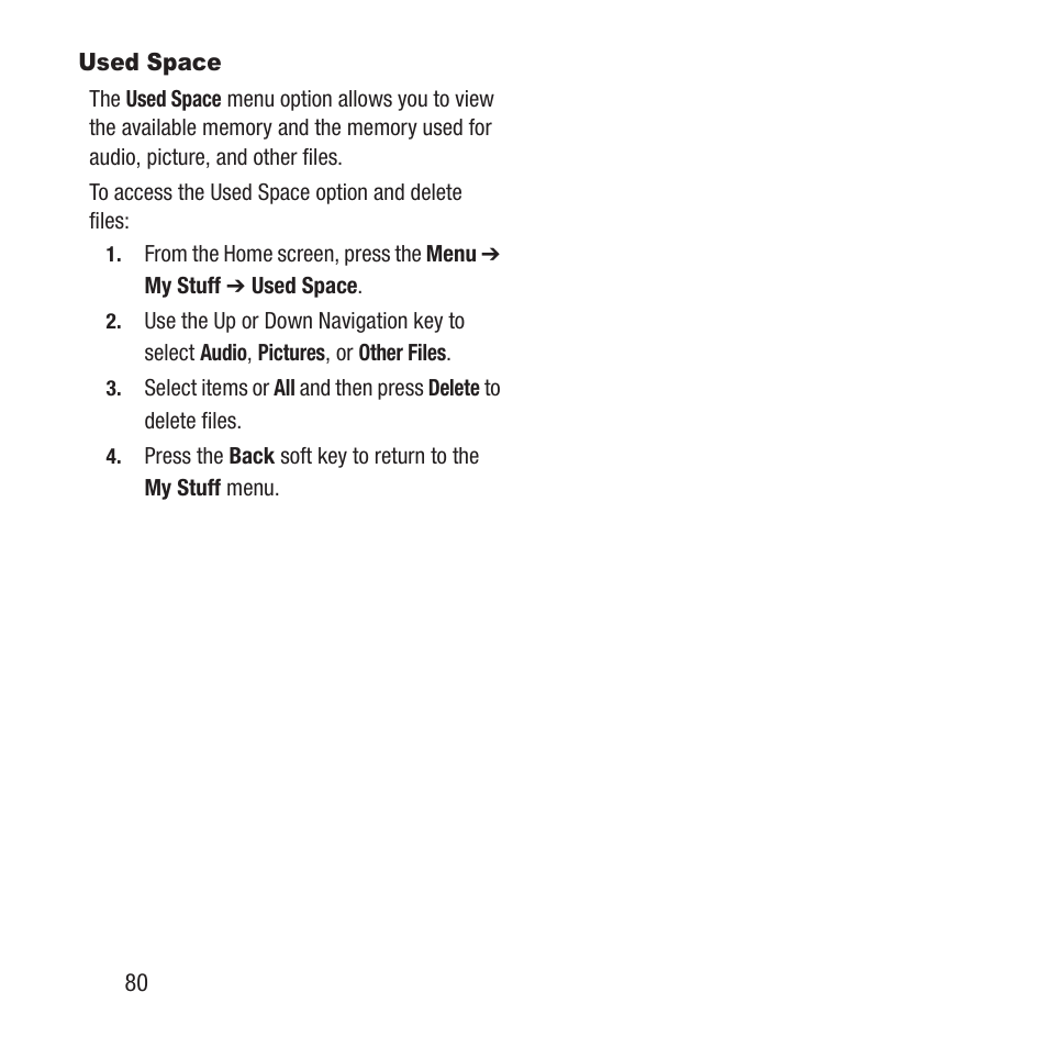 Used space | Samsung SGH-A157ZKAATT User Manual | Page 84 / 136