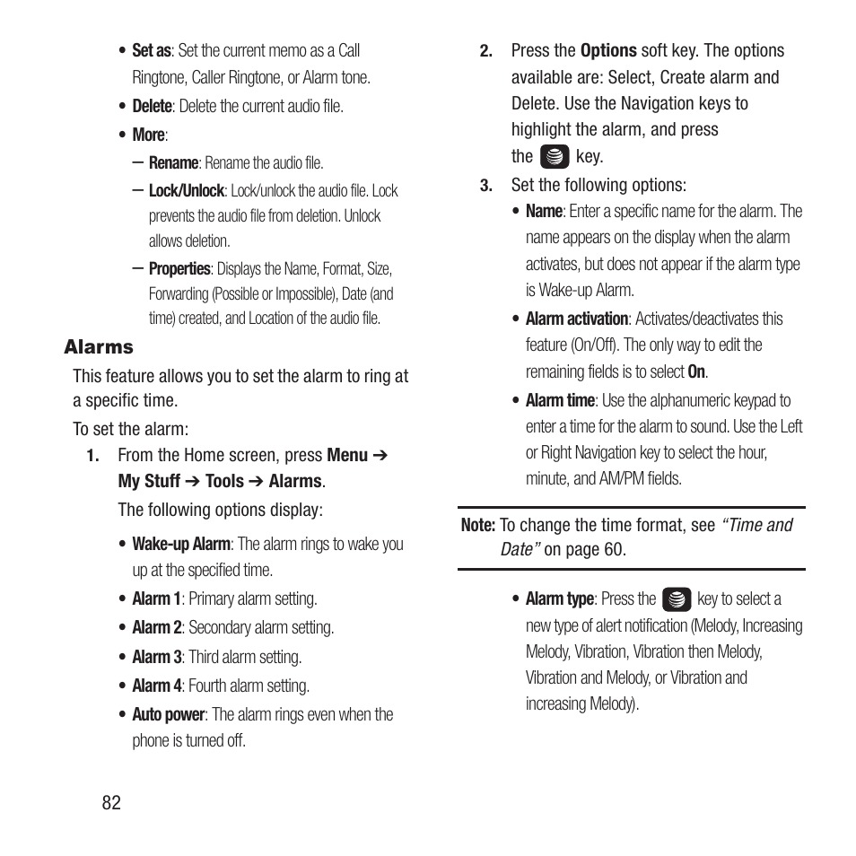 Alarms | Samsung SGH-A157ZKAATT User Manual | Page 86 / 136