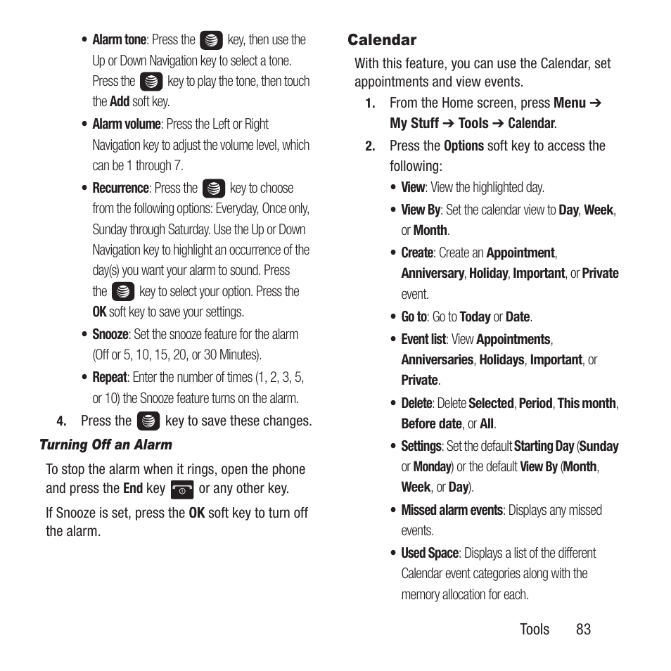 Calendar | Samsung SGH-A157ZKAATT User Manual | Page 87 / 136