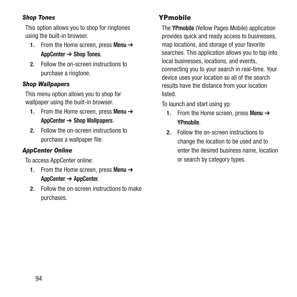 Ypmobile, Es. for more information, refer to | Samsung SGH-A157ZKAATT User Manual | Page 98 / 136